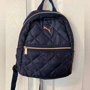 Puma Navy Quilted Mini Backpack with Rose Gold Hardware